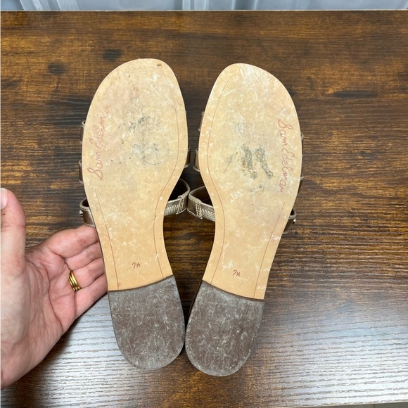 Sam Edelman Gold Bay Sandals Slides Stacked Mini Heel Women’s Sz 7.5 - Picture 6 of 11